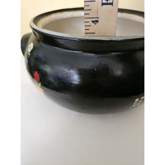 Vintage Bowl With Lid Soup Tureen With Handles Folk Art Ceramic Unmarked - Picture 12 of 13